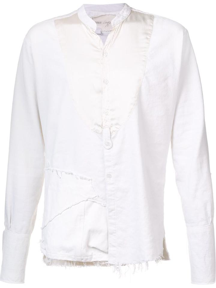 Greg Lauren Distressed Shirt, Men's, Size: 4, White, Cotton