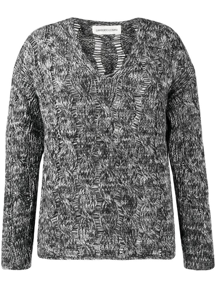 Lamberto Losani V-neck Cable Knit Jumper - Grey