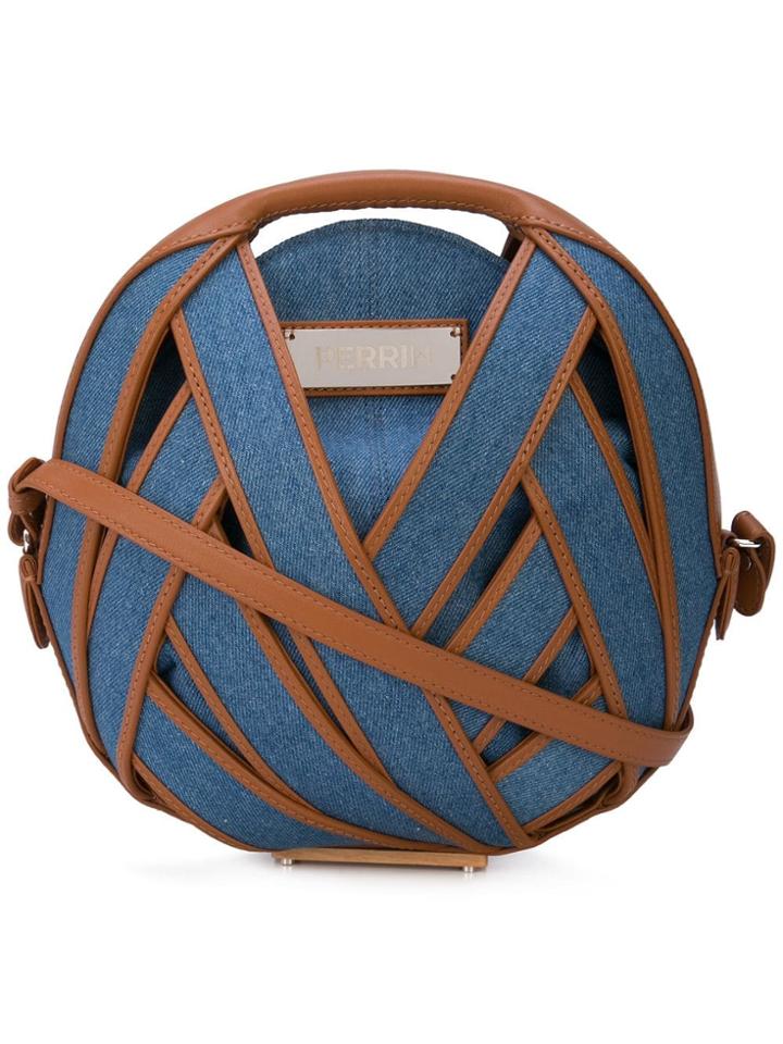 Perrin Paris Round Denim Woven Crossbody Bag - Blue