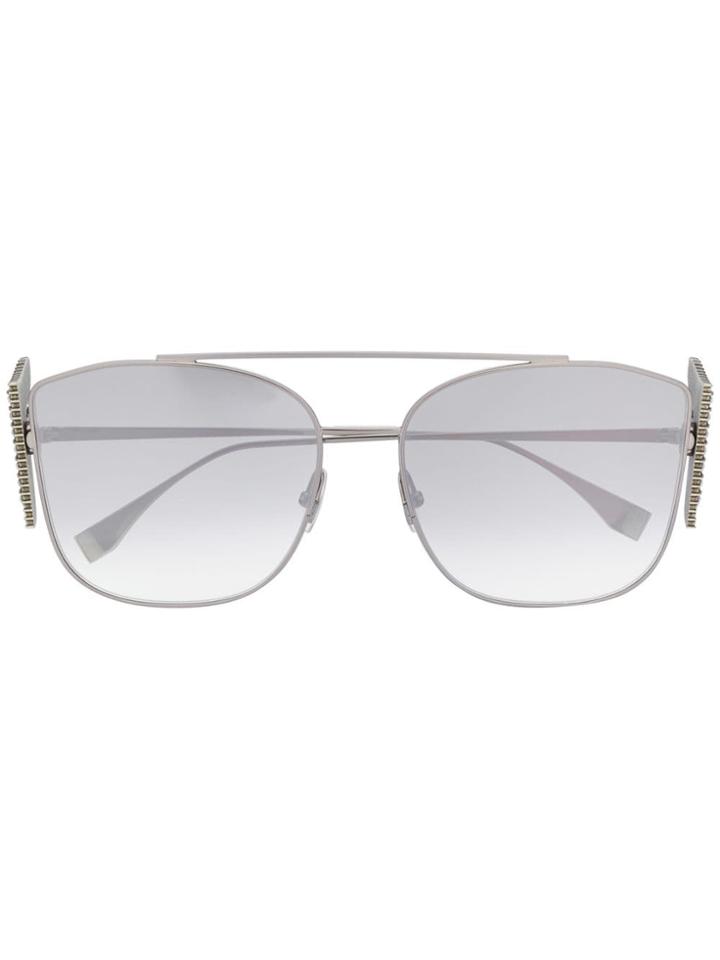Fendi Eyewear Embellished-ff Logo Oversized Sunglasses - Silver