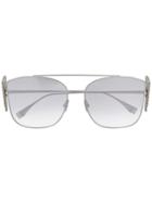Fendi Eyewear Embellished-ff Logo Oversized Sunglasses - Silver