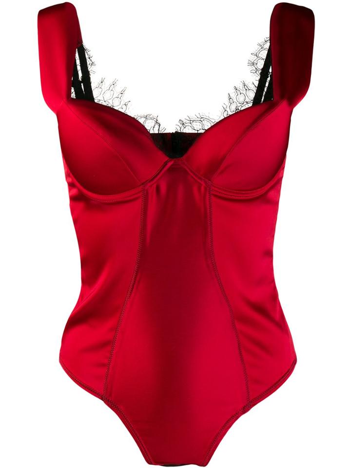 Murmur Lace Trim Bustier Top - Red
