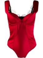 Murmur Lace Trim Bustier Top - Red