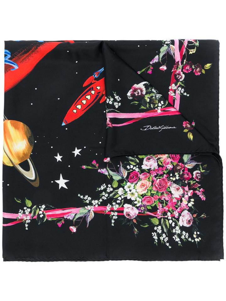 Dolce & Gabbana Love Floral Print Scarf - Black