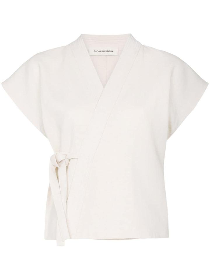 A Plan Application V-neck Wrap Help Judo Top - Neutrals