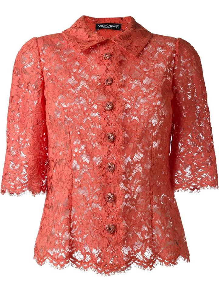 Dolce & Gabbana Lace Shirt, Women's, Size: 38, Yellow/orange, Polyamide/cotton/viscose