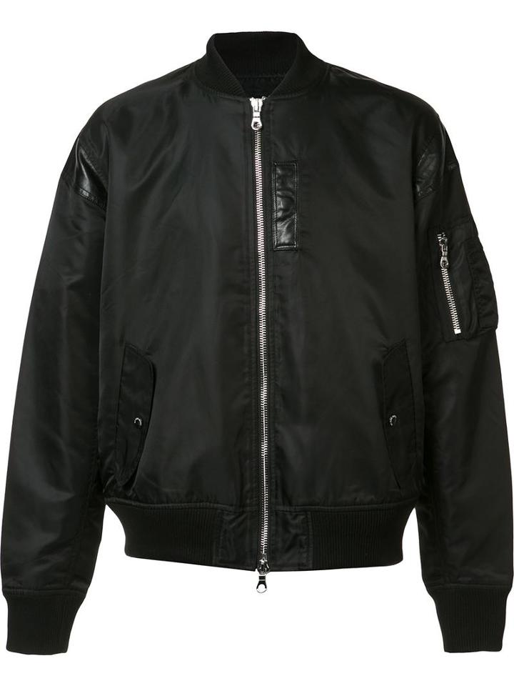 Mostly Heard Rarely Seen Leather Detailing Bomber Jacket, Men's, Size: Large, Black, Nylon/leather