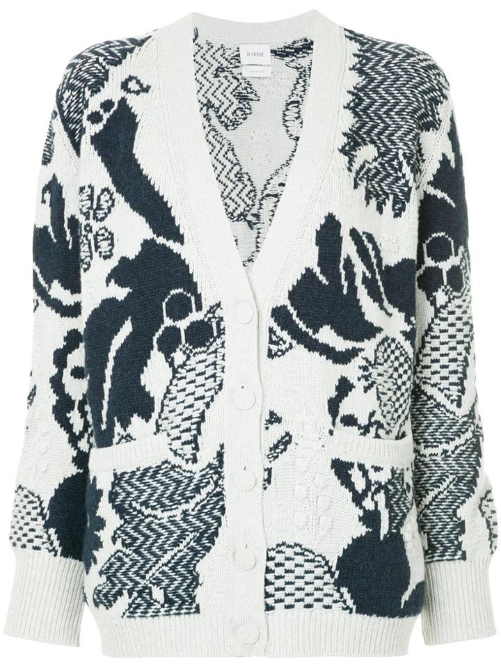 Barrie Cashmere Intarsia Knit Cardigan - Grey