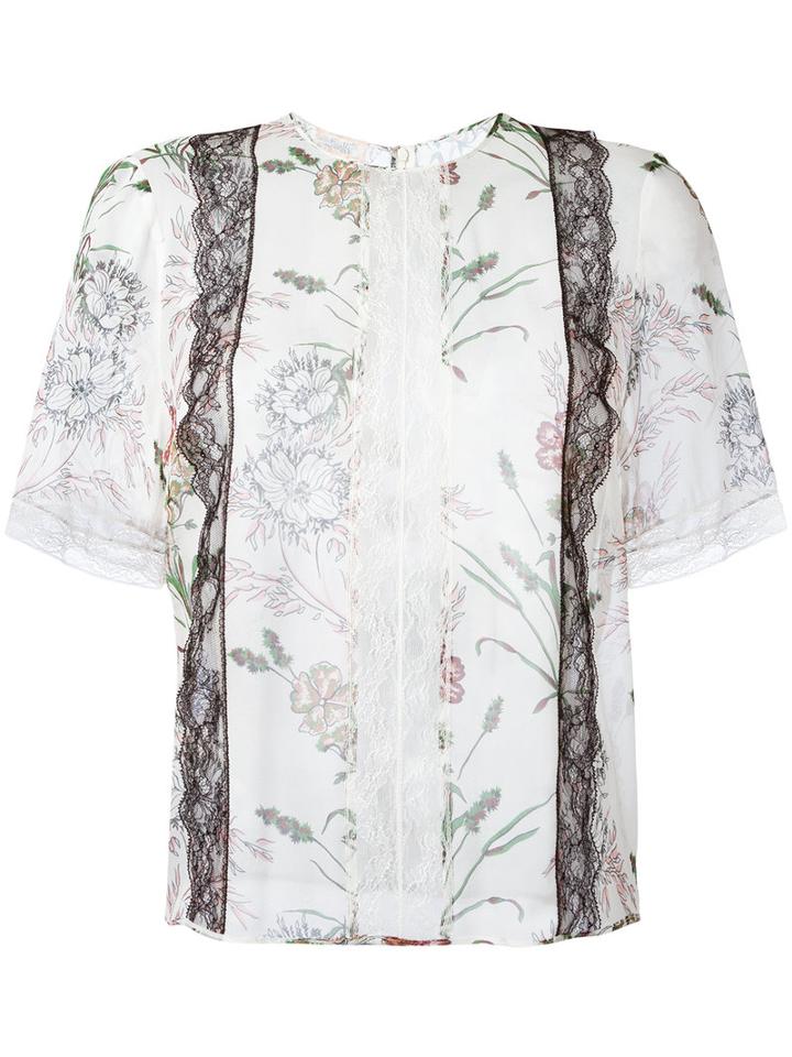 Giambattista Valli Lace-detail Floral Shirt, Women's, Size: 44, White, Silk/polyamide/viscose
