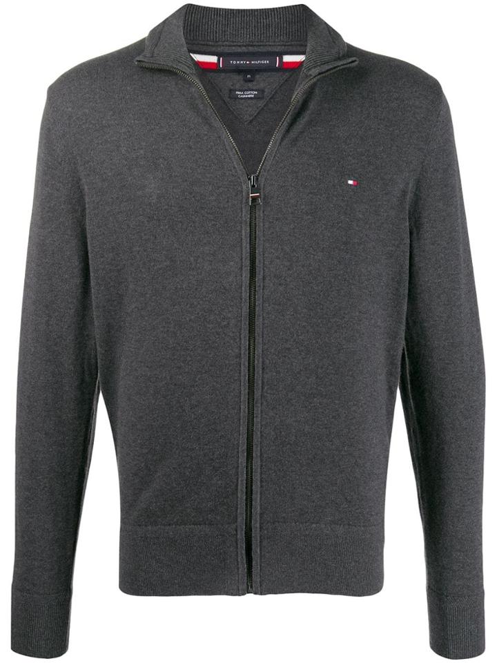 Tommy Hilfiger Logo Embroidered Cardigan - Grey