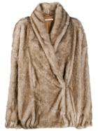 Mes Demoiselles Faux Fur Wrap Coat - Brown