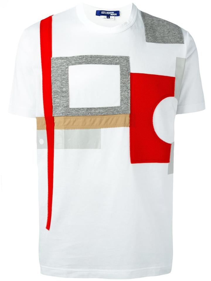 Junya Watanabe Comme Des Garçons Man Patchwork T-shirt, Men's, Size: Medium, White, Cotton/nylon/polyester