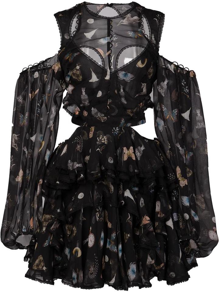 Alexander Mcqueen Obsession Print Dress, Women's, Size: 42, Black, Silk