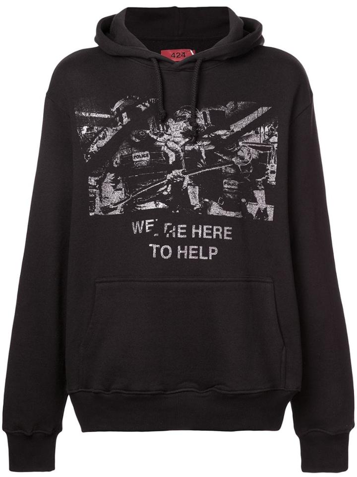 424 Glitter Effect Print Hoodie - Black