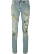Off-white Distressed Skinny Jeans, Women's, Size: 29, Blue, Cotton/spandex/elastane