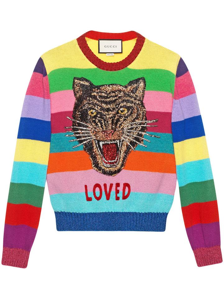 Gucci - Wool Sweater With Embroidery - Women - Viscose/wool/metallized Polyester - M, Grey, Viscose/wool/metallized Polyester