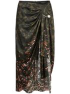 Mother Of Pearl Draped Camouflage Print Skirt - Green