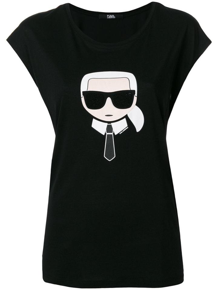 Karl Lagerfeld Embellished Head Print T-shirt - Black