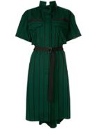 Sacai Striped Belted Shirt Dress - Green