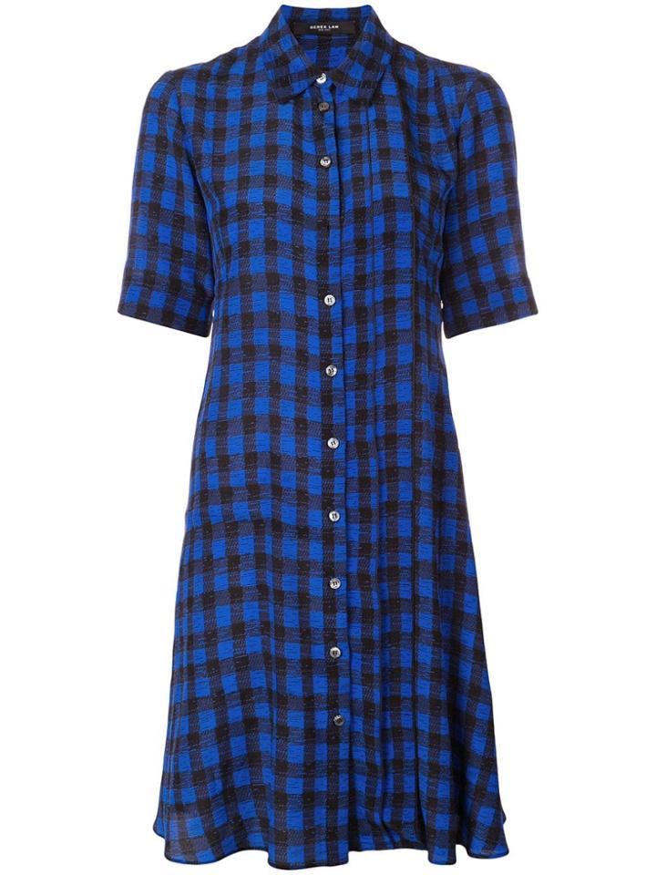 Derek Lam Short Sleeve Plaid Print A-line Shirt Dress - Blue