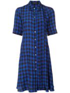 Derek Lam Short Sleeve Plaid Print A-line Shirt Dress - Blue