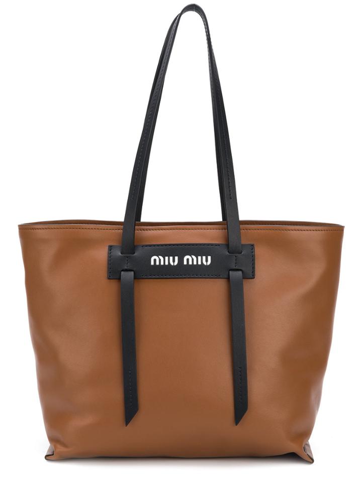 Miu Miu Front Logo Tote Bag - Brown