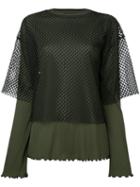 G.v.g.v. - Mesh Layered Ribbed Jersey Top - Women - Cotton/polyester - Xs, Green, Cotton/polyester