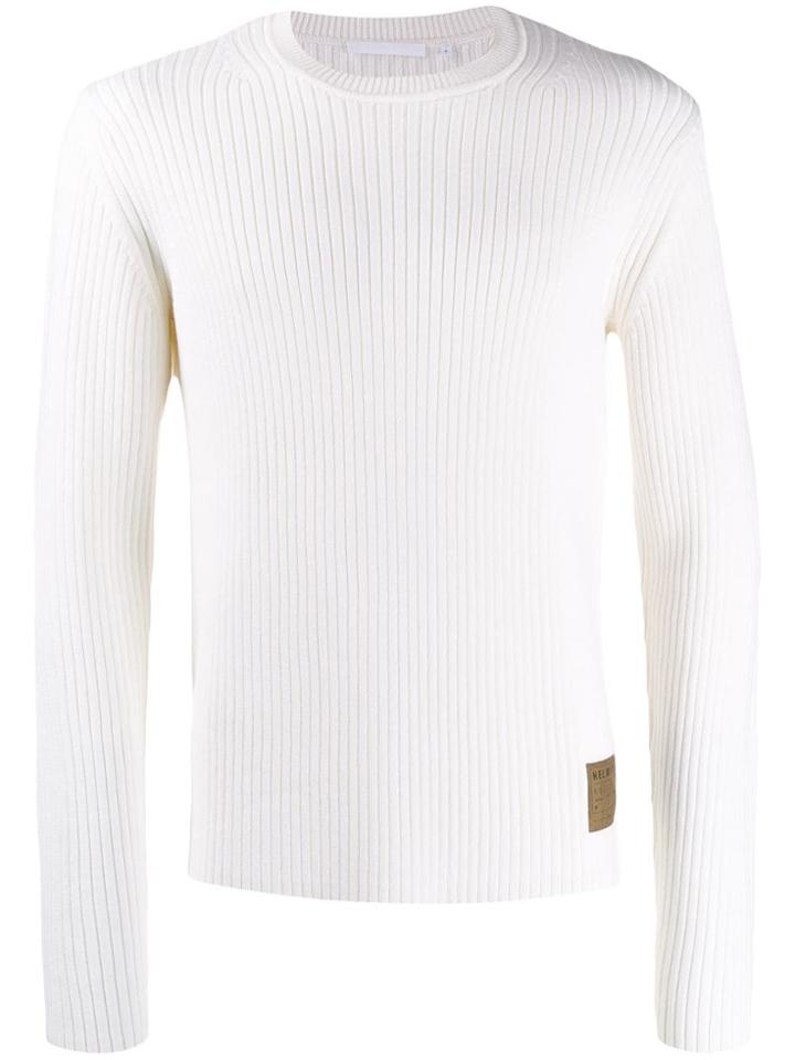 Helmut Lang Slim Fit Ribbed Knit Jumper - White