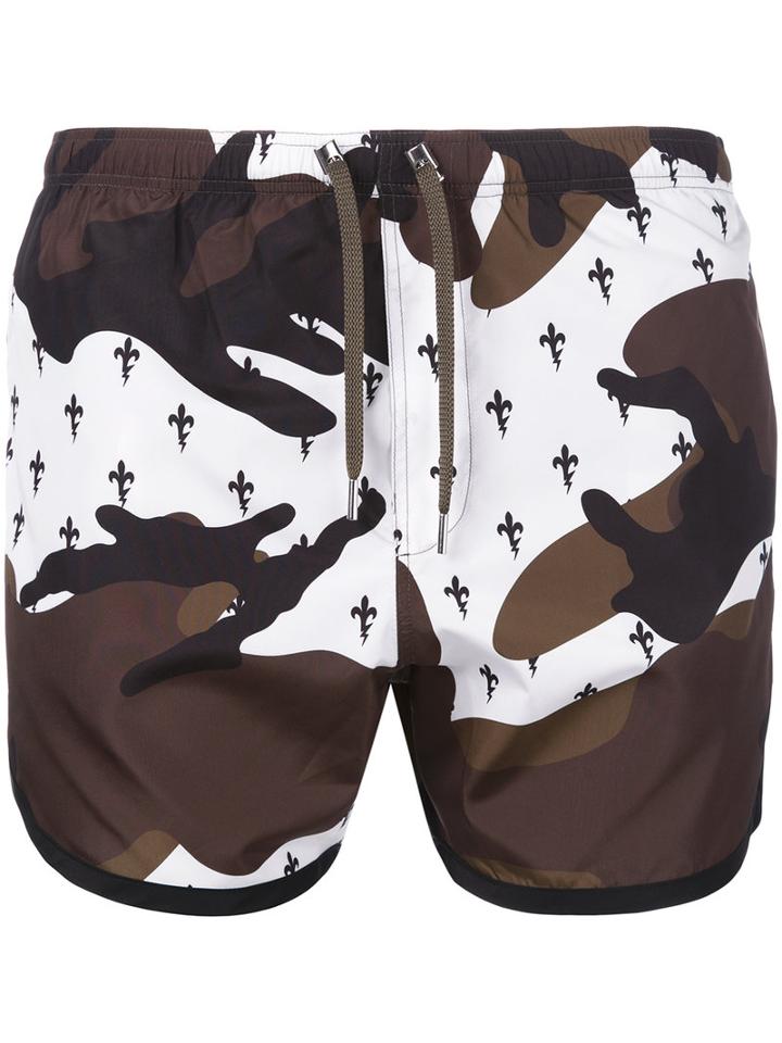 Neil Barrett - Fleur-de-thunder Print Swim Shorts - Men - Polyester - S, Green, Polyester