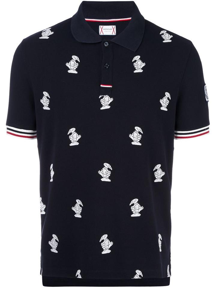 Moncler Gamme Bleu Duck Embroidered Polo Shirt, Men's, Size: Small, Blue, Cotton/polyester