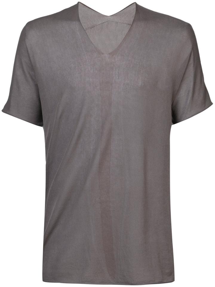 Label Under Construction V-neck Semi-sheer T-shirt - Grey