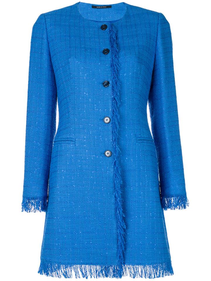 Tagliatore Fringed Trim Tweed Coat - Blue