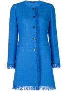 Tagliatore Fringed Trim Tweed Coat - Blue