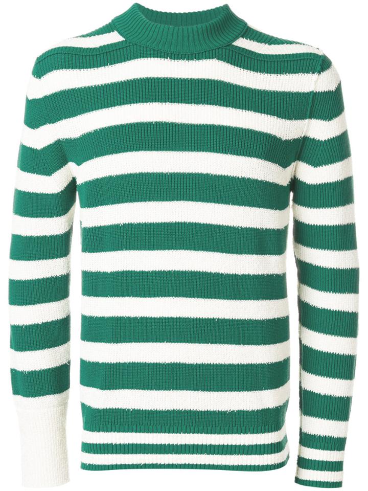 Sacai Striped Crew Neck Pullover - Green