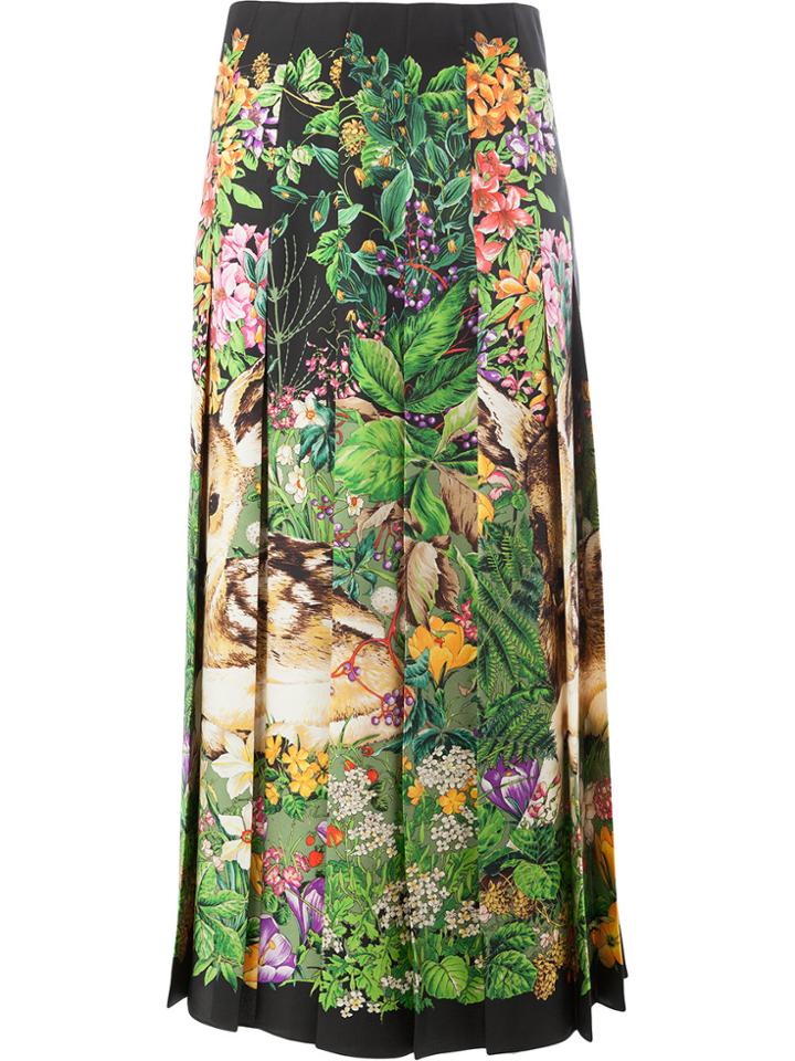 Gucci Deer Print Pleated Midi Skirt - Black