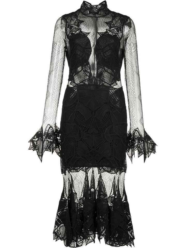 Jonathan Simkhai Ruffled Hem Sheer Dress, Size: 4, Black, Nylon/silk/spandex/elastane