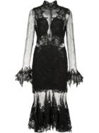 Jonathan Simkhai Ruffled Hem Sheer Dress, Size: 4, Black, Nylon/silk/spandex/elastane