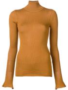 Victoria Beckham Sheer Rib Polo Neck Top - Nude & Neutrals