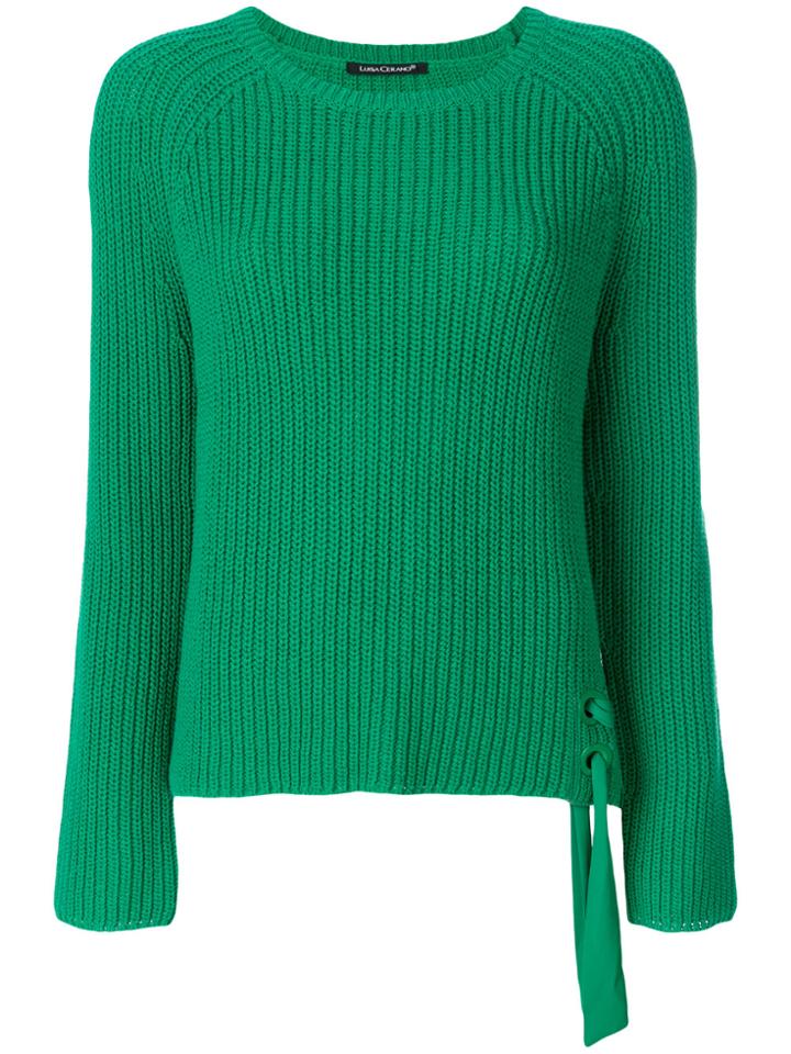 Luisa Cerano Ribbed Knit Tie Detail Sweater - Green