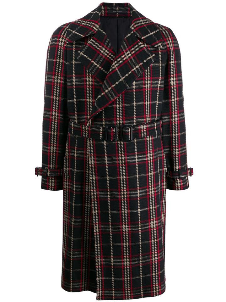 Tagliatore Baldwin Checked Belted Coat - Black