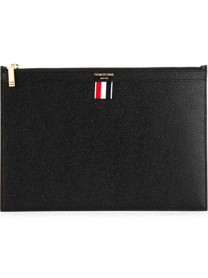 Thom Browne Zipped Clutch, Men's, Black, Calf Leather/leather