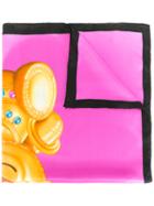 Moschino Crowned Bear Print Scarf, Women's, Pink/purple, Silk/calf Leather
