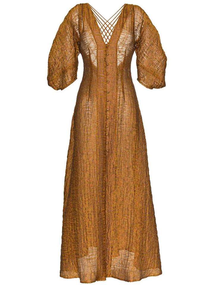 Cult Gaia Tilda Deep V-neck Buttoned Silk Blend Dress - Gold