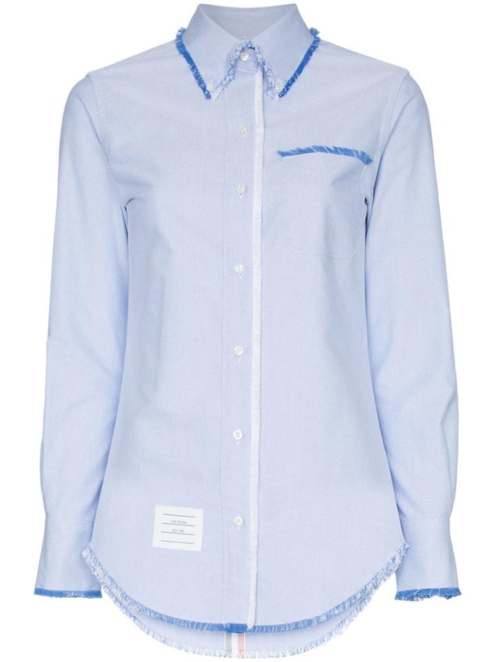 Thom Browne Frayed Edge Button-up Cotton Shirt - Blue