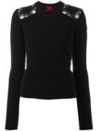 Moncler Gamme Rouge Embellished Shoulder Jumper, Women's, Size: 38, Black, Virgin Wool/cashmere/wool