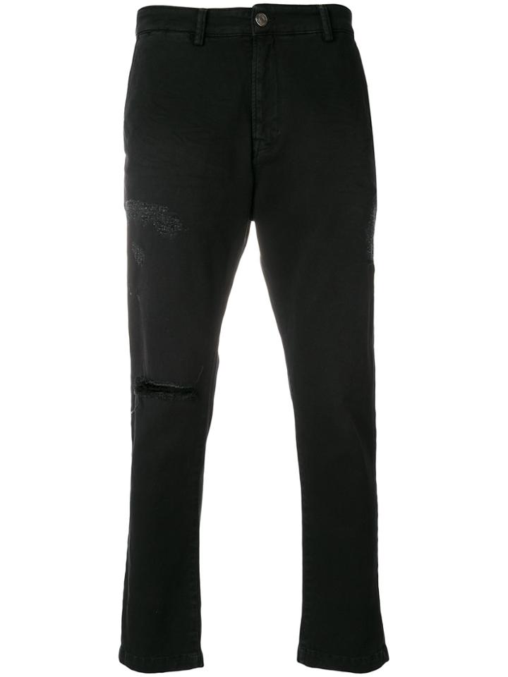 Low Brand Distressed Cropped Trousers - Black