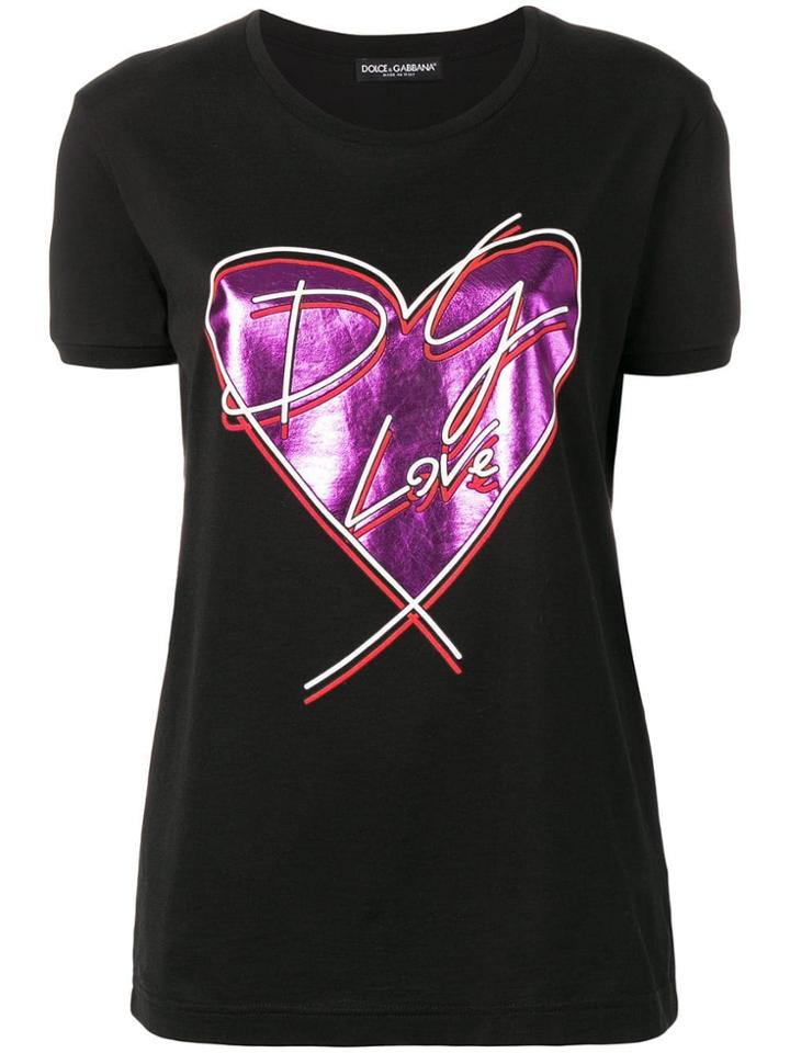Dolce & Gabbana Metallic Heart Print T-shirt - Black