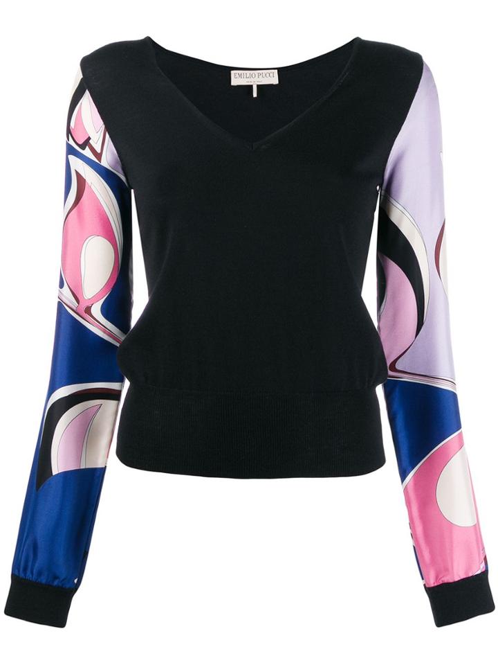 Emilio Pucci Contrast Printed Sleeves Top - Black