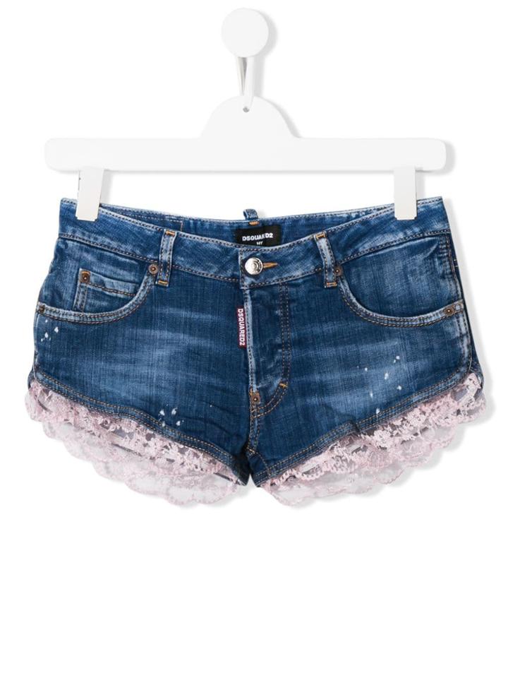 Dsquared2 Kids Teen Lace Embellished Denim Shorts - Blue
