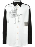 Yohji Yamamoto Skeleton Print Contrast Shirt, Men's, Size: 3, White, Cotton